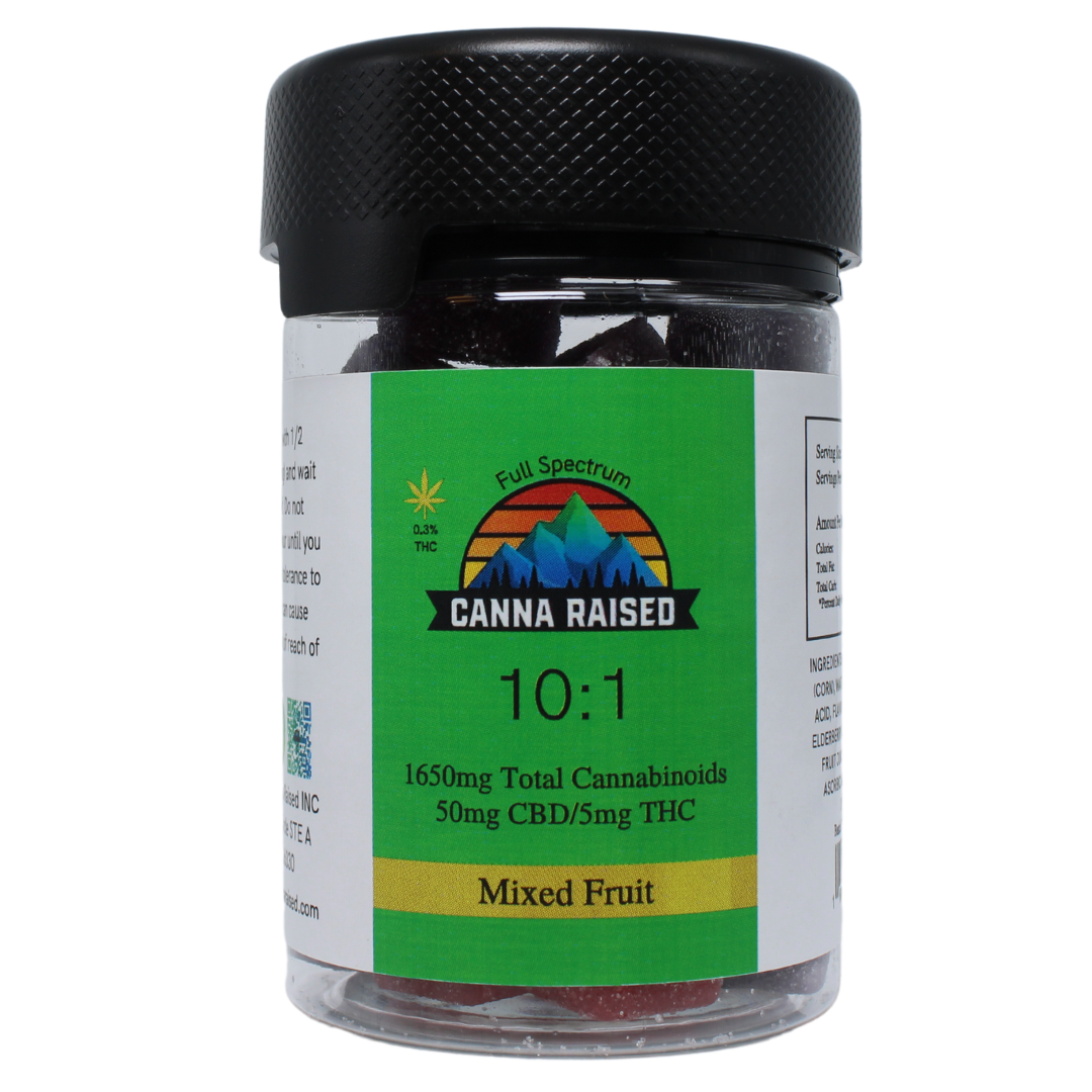 CannaRaised: 10:1 Delta 9/CBD Gummies (55mg/Piece)