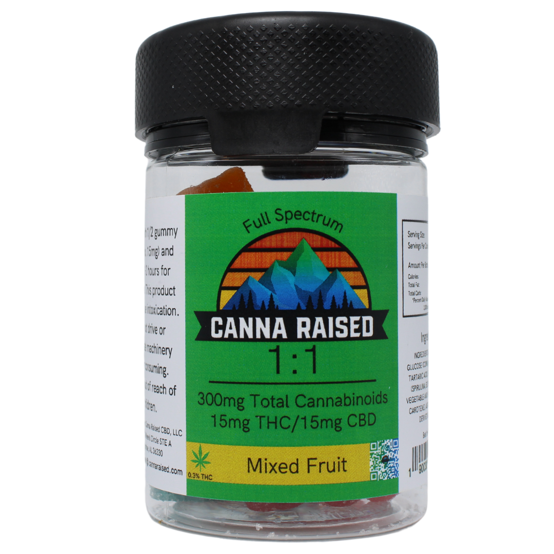 CannaRaised: 1:1 Delta 9/CBD Gummies (30mg/Piece)