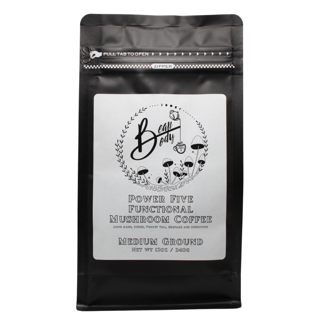Bean & Body: Power 5 Functional Mushroom Coffee (Lions Mane, Reishi, Turkey Tail, Shiitake and Cordyceps Mushrooms)